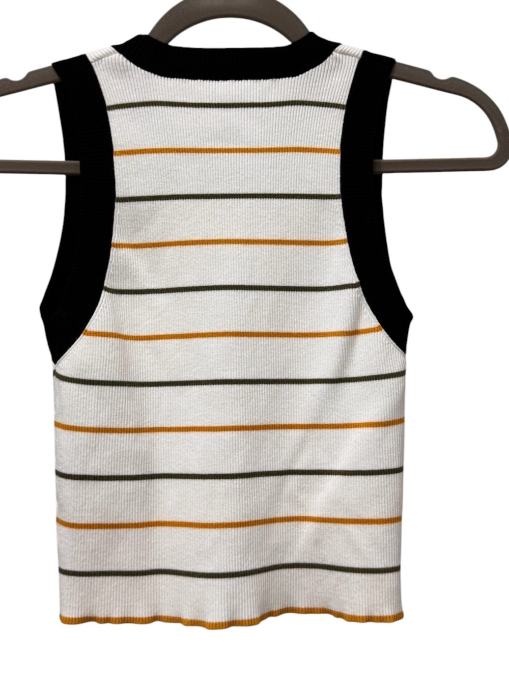 A.L.C. Rita Striped Rib Knit White Olive Mustard Crop Tank Top Size Small - Picture 3 of 8